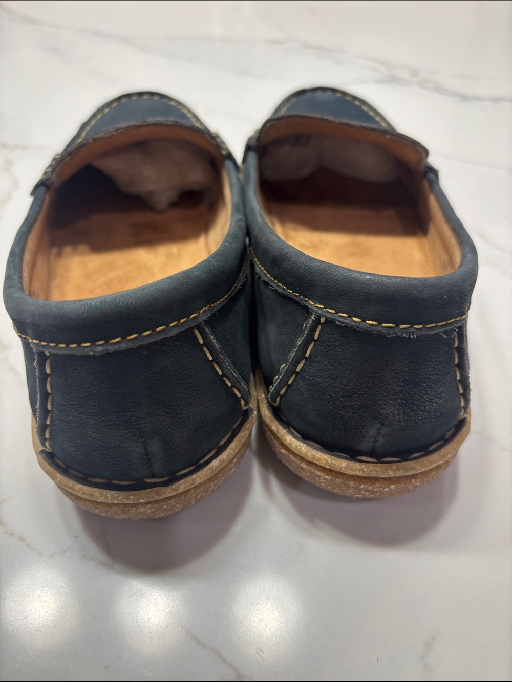Born NAVY BLUE Suede Penny Loafers with Contrast Stitching - Picture 9 of 15